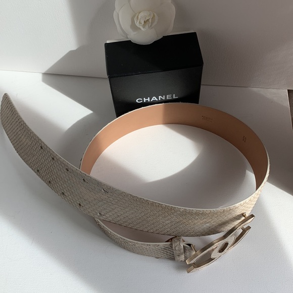 ⭐️ CHANEL Belt RARE Iridescent Python Leather Matte Gold HW Y2K Huge CC Big Logo - Picture 14 of 16